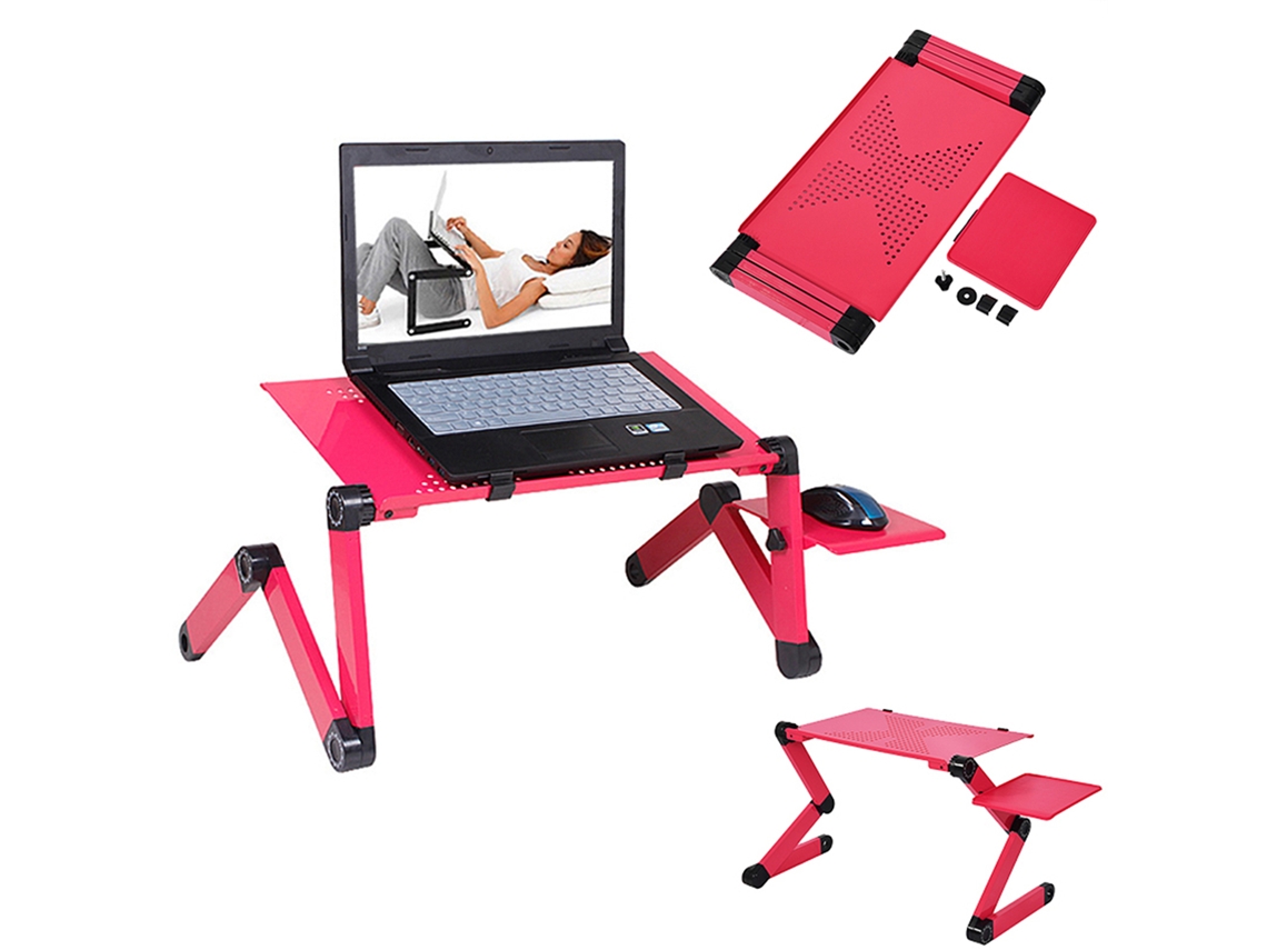 Mesa Portátil Para Laptop, Suporte Para Notebook Com Porta Mouse, Furo Para Ventilador, Dobrável, Vermelha