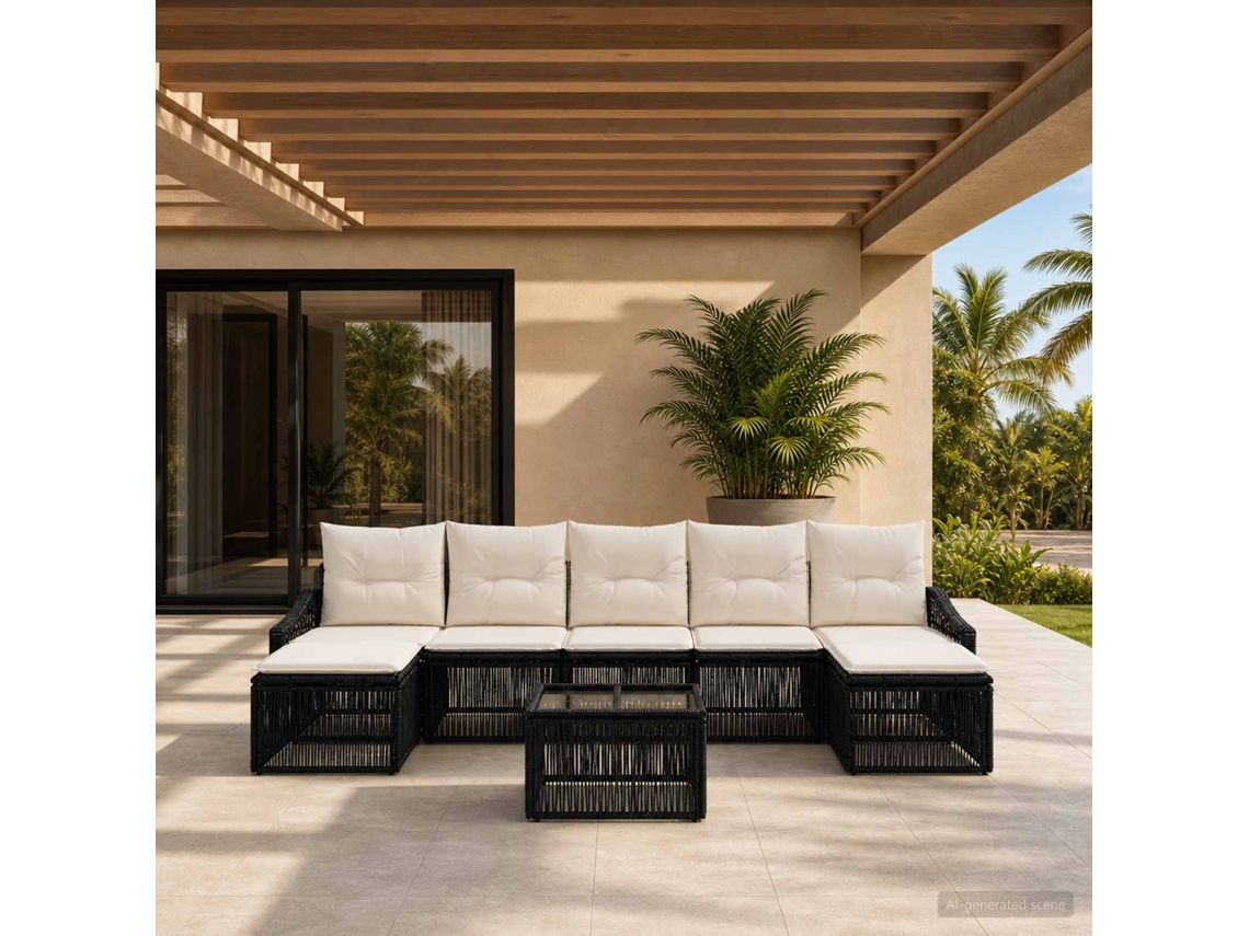 Vidaxl Conjunto De Sofá De Jardim 8 Unid. Preto Vime Pe