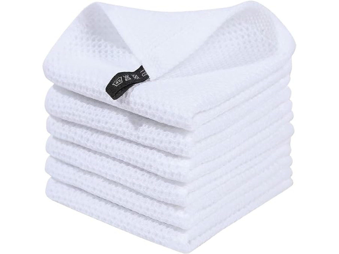 Panos De Limpeza Quadrados Para Cozinha, Sem Fiapos, Altamente Absorventes 34 Cm X 34 Cm, Pacote Com 6 Unidades, Brancos. Siurn