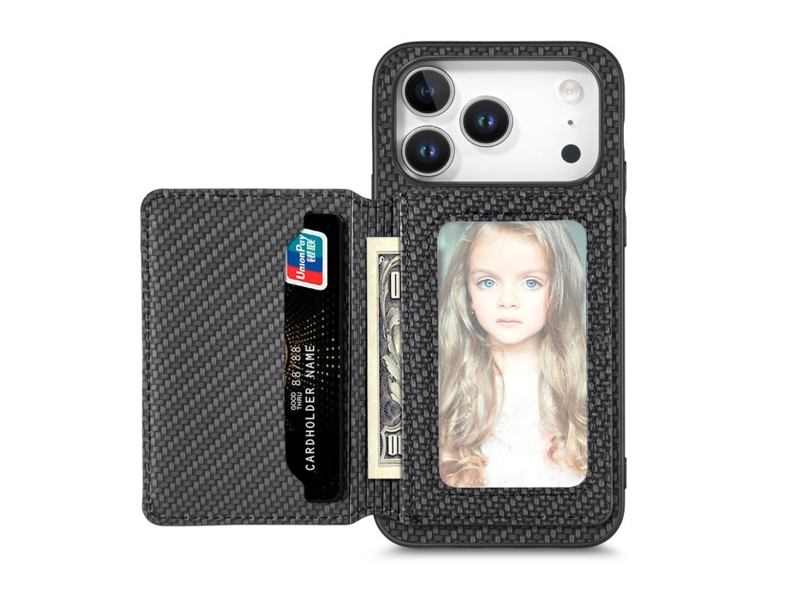 Capa Para Iphone 17 Pro - Fibra De Carbono Com Porta-cartões Magnético E Proteção Rfid.