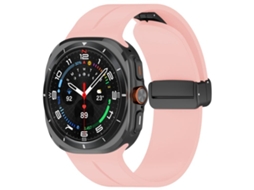 Bracelete Para Samsung Galaxy Watch Ultra-silicone Dobrável Com Fivela Preta E Ranhuras Planas (47mm) - Rosa Claro