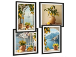 Conjunto De Pinturas Paisagens Florestais, Natureza Selvagem Moldura Preta Imagens Para Um Quarto Infantil Espelharte (conjunto De 4 Imagens)