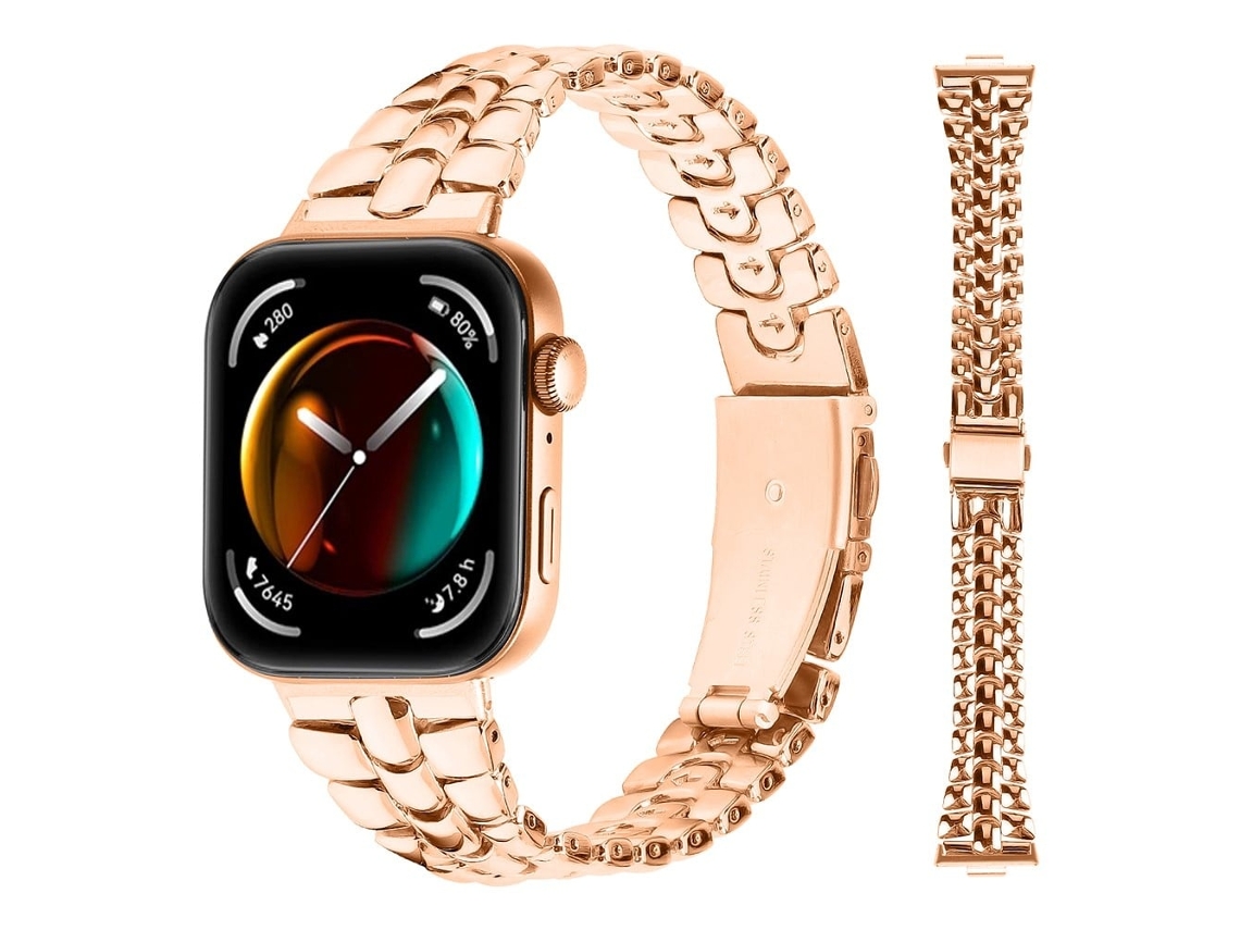 Pulseira Huawei Watch Fit 3 Com Design Em Espinha De Peixe - Rosa Dourado