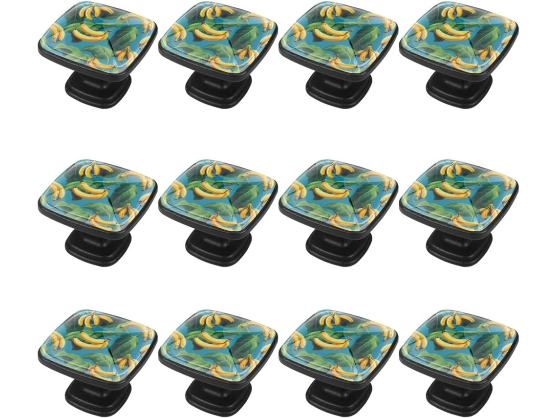 Puxadores E Maçanetas Quadradas Para Armários De Cozinha, Conjunto De 12 Peças, Com Formato De Banana, Folha Tropical E