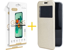 Kit Capa e 2 Películas Xiaomi Mi Note 10 ACCETEL Gandy Flip (Dourado)