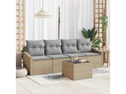 Vidaxl Conjunto De Sofás Com Almofada 5 Pcs Bege E Cinza Vime Pe