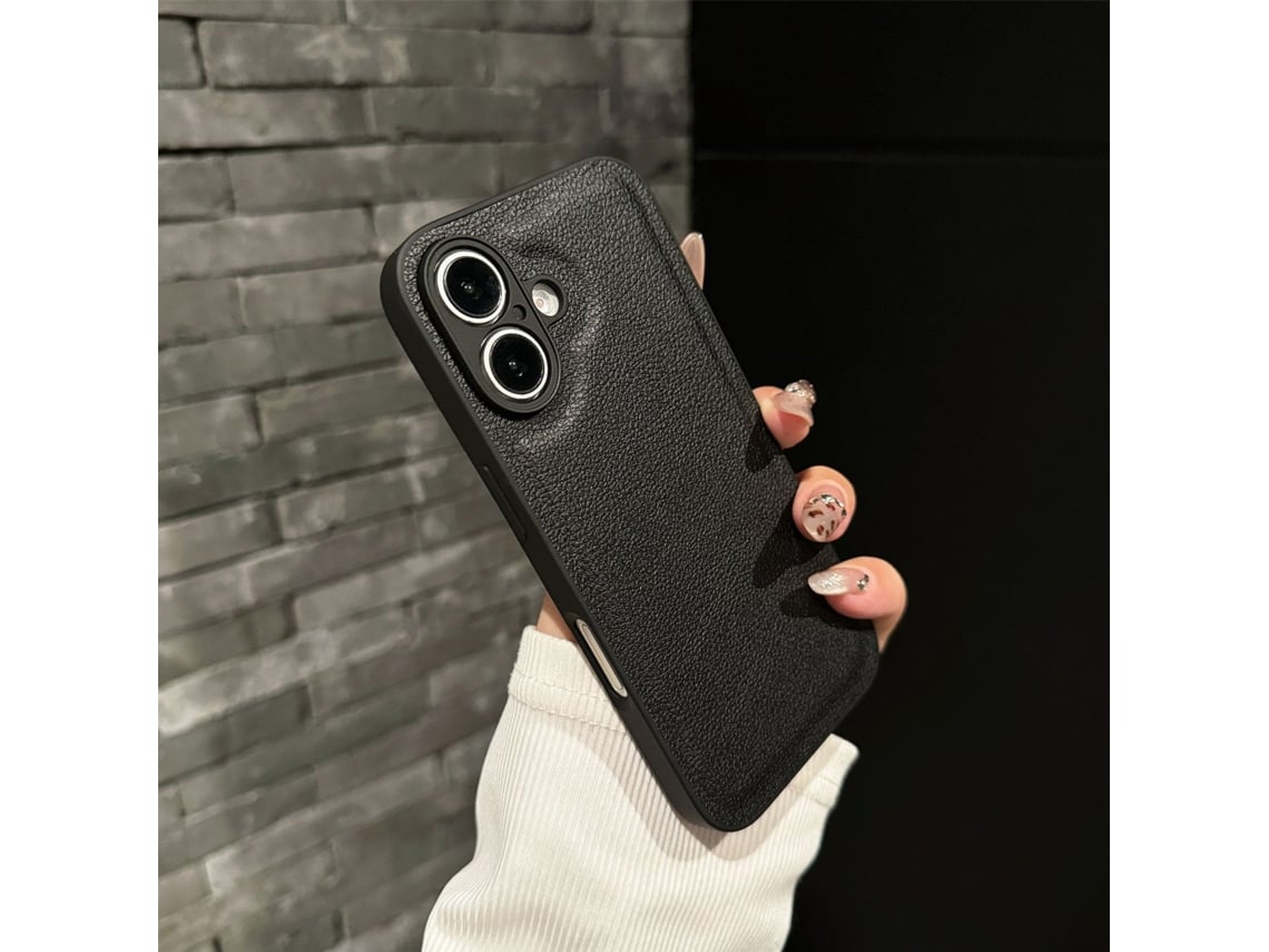 Capa Para Iphone 17 Air Em Couro Preto, Cor Sólida E Simplicidade.