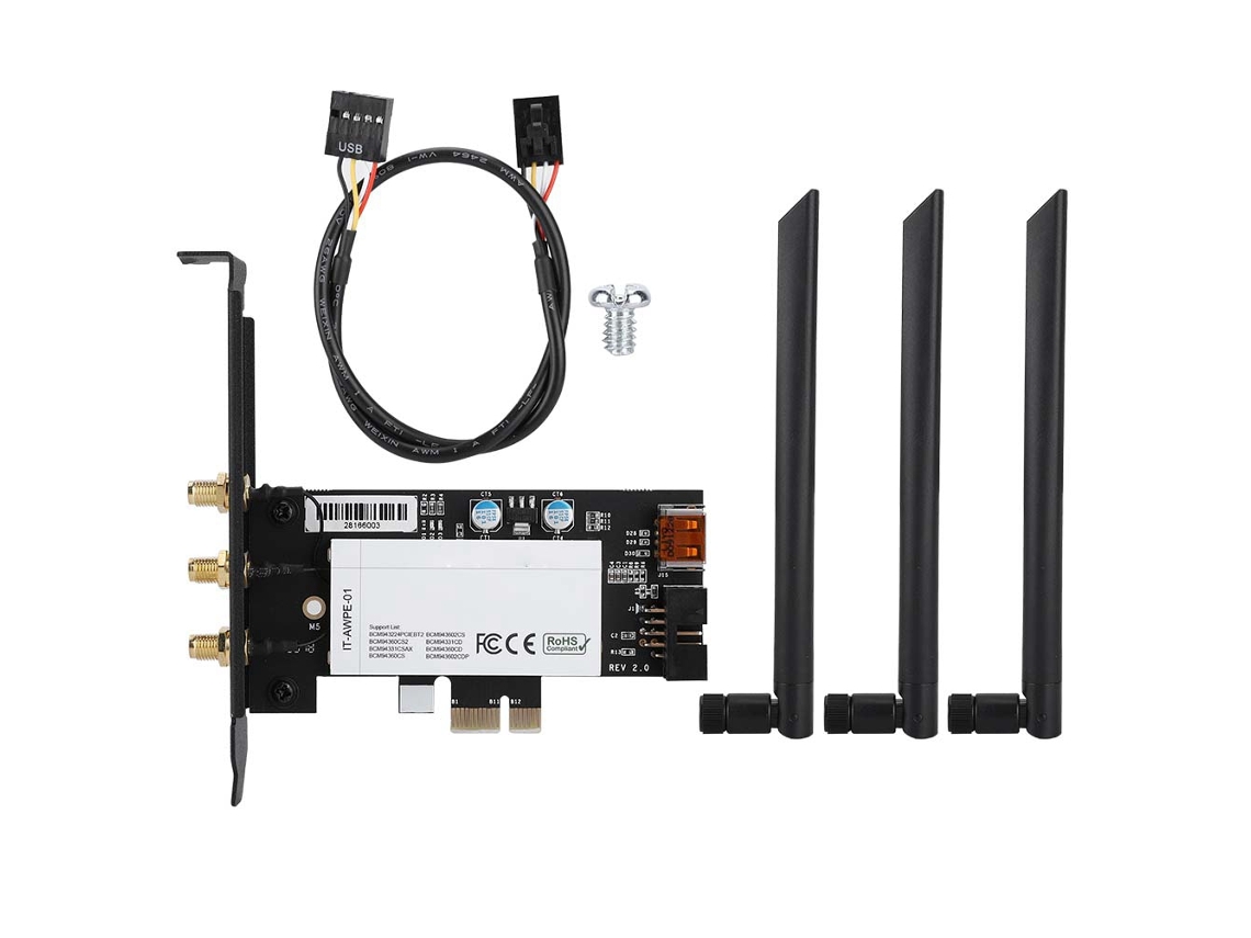 Placa De Rede Sem Fio Pci-e Bcm943602cs 1750mbps 802.11ac Com Bluetooth 4.1 Para Mac Os