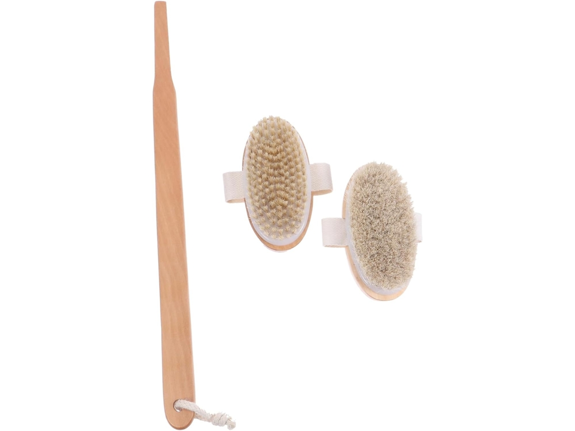 Lurelia Pack De 2 Escovas De Massagem Corporal Para Corpo E Rosto, Cabo De Madeira, Cabo Longo E Cerdas Macias
