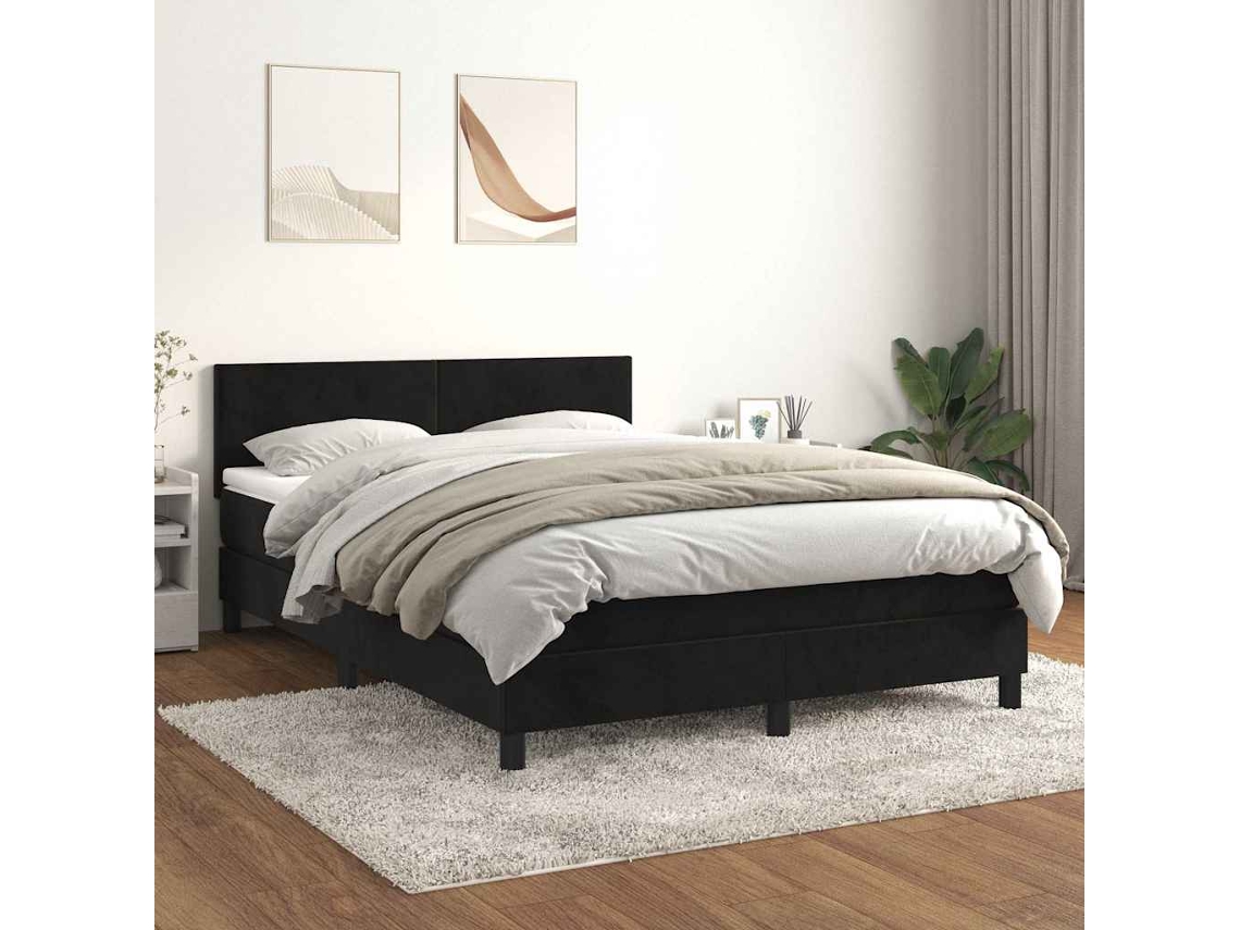 Vidaxl Cama Com Molas/colchão 140x190 Cm Veludo Preto