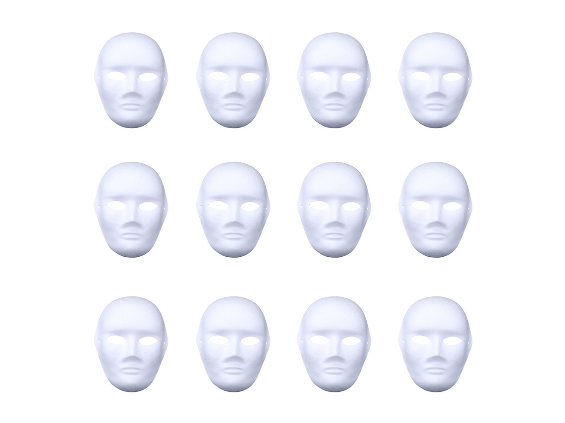 Conjunto de 12 máscaras faciais completas para faça você mesmo, em papel para pintar, ideais para cosplay, festas e danças, 19x24cm