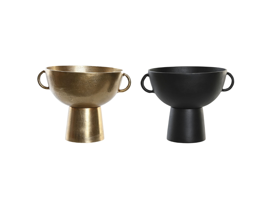 Vaso DKD HOME DECOR 34 X 28 X 26 Cm Preto Dourado Alumínio Moderno 2 Unidades