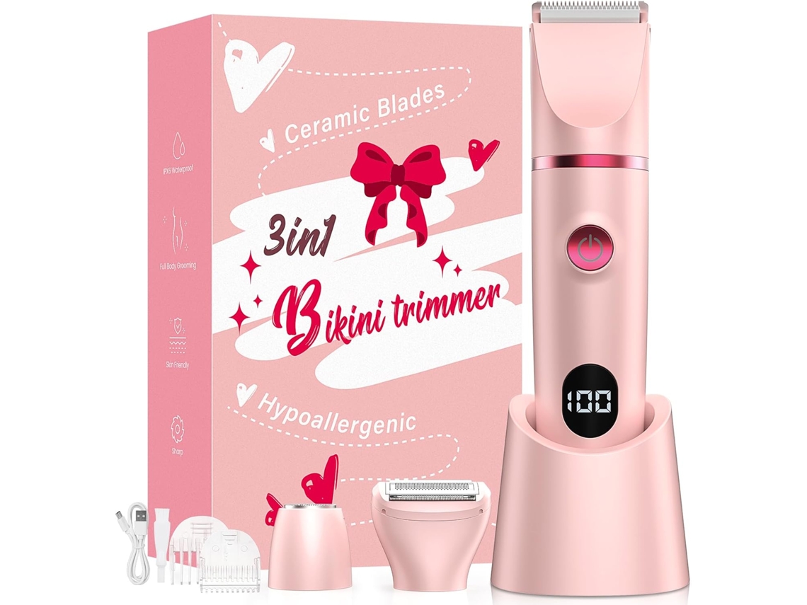 Aparador Elétrico Feminino 3 Em 1, Aparelho De Depilação Sem Fio Com Visor Led (rosa)