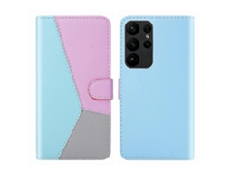 Capa De Couro Com Costura Tricolor Para Samsung Galaxy S23 Ultra 5g
