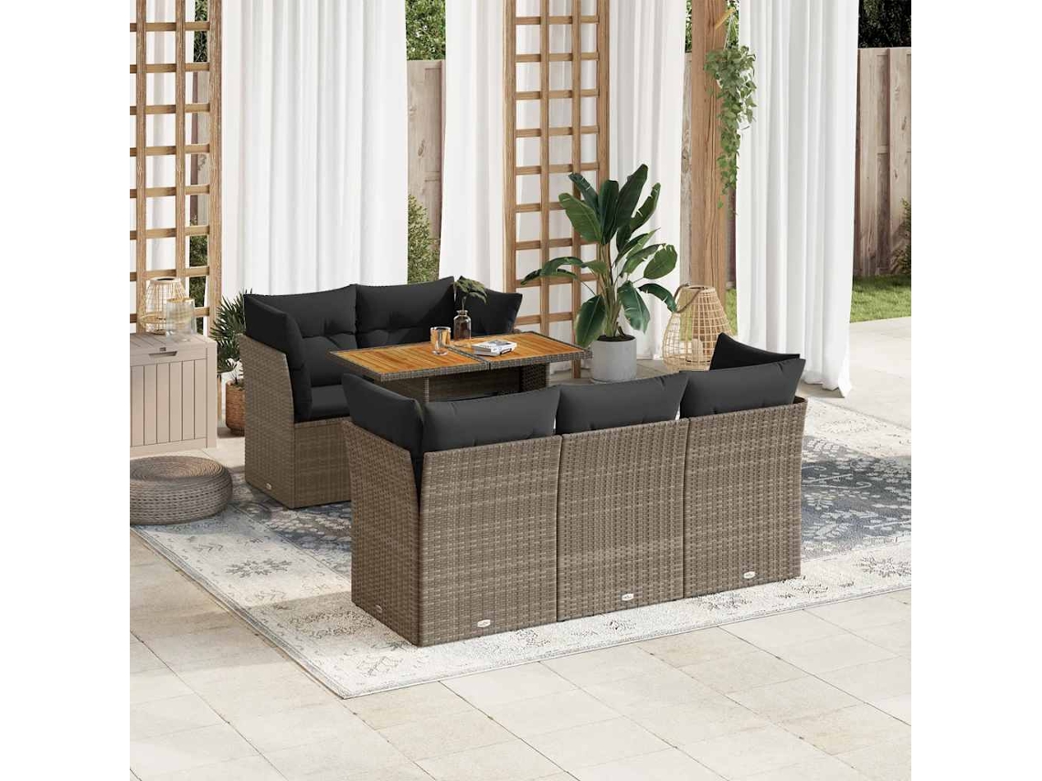 Vidaxl 6 Pcs Conjunto Sofás De Jardim Com Almofadões Vime Cinzento