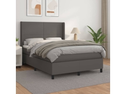 Cama Com Molas/colchão 140x200 Cm Couro Artificial Cinzento