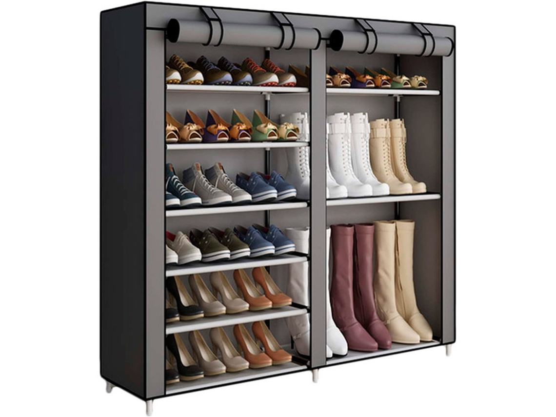 Armário Sapateira Sapatos Botas Portas Zíper NYANA ABS Tecido Cinzento (110x120x30)