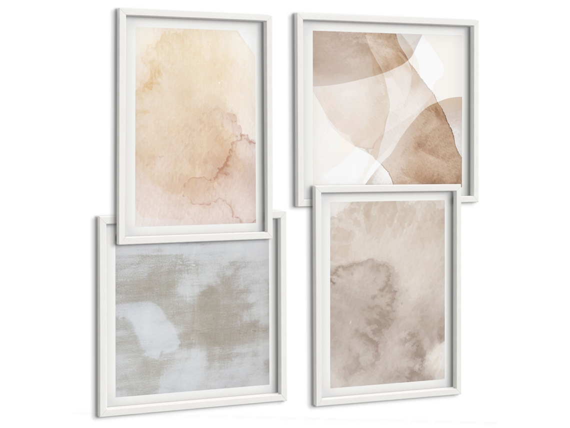 Pinturas Murais Modernas Coleção De Formas Minimalistas Moldura Branca Quadros Para A Sala De Estar Espelharte (conjunto De 4 Imagens)