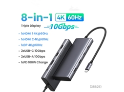 Yizhood Docking Station Triple Fabric USB C 10 Gbps 4k HDMI 8 em 1 HDMI DP USB3.2 PD 100 W Dock para Macbook Pro Air PC Cinza