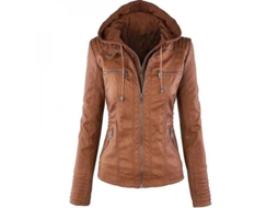 2026-chaqueta De Couro Pu Para Mulheres Com Capuz Moto Biker Abrigo Exterior Veo 2xl Marrom