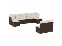 Conjunto de 9 Sofás para Jardim com Almofadões Vime Pe Castanho MAISON EXCLUSIVE