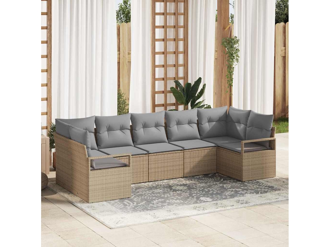 Vidaxl Conjunto De Sofás Com Almofada 7 Pcs Bege Vime Pe