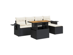 Conjunto Sofás de Jardim 6 Pcs com Almofadões Vime Pe Preto MAISON EXCLUSIVE (6 pcs)