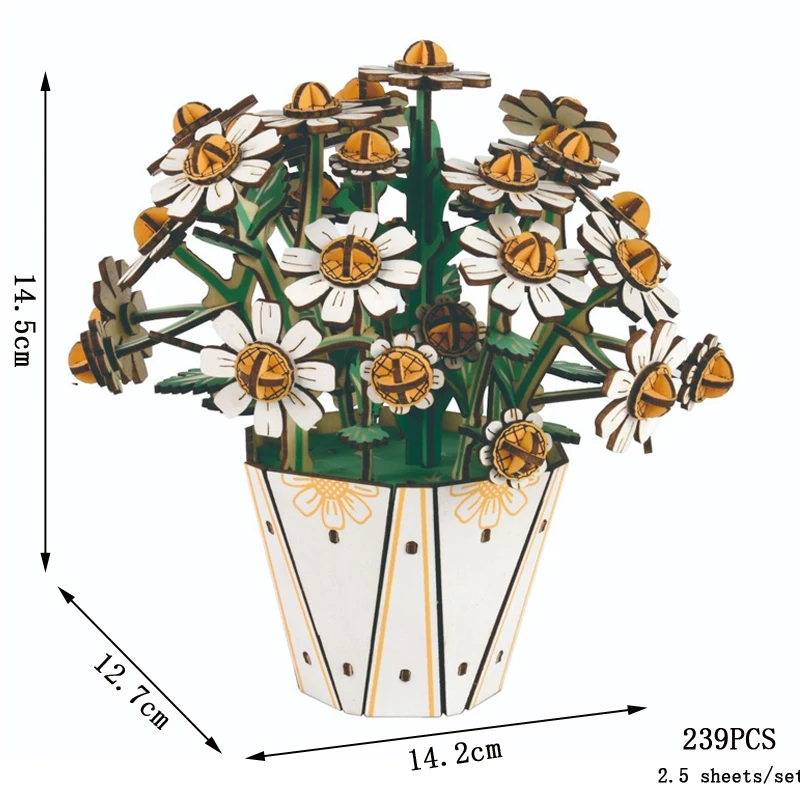 Quebra cabeça 3d de Madeira Faça Você Mesmo com Buquê Preservado MDUG (margarida)