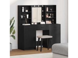 Vidaxl Conjunto De Mesa De Maquiagem Com Led 3 Unid. Carvalho Preto