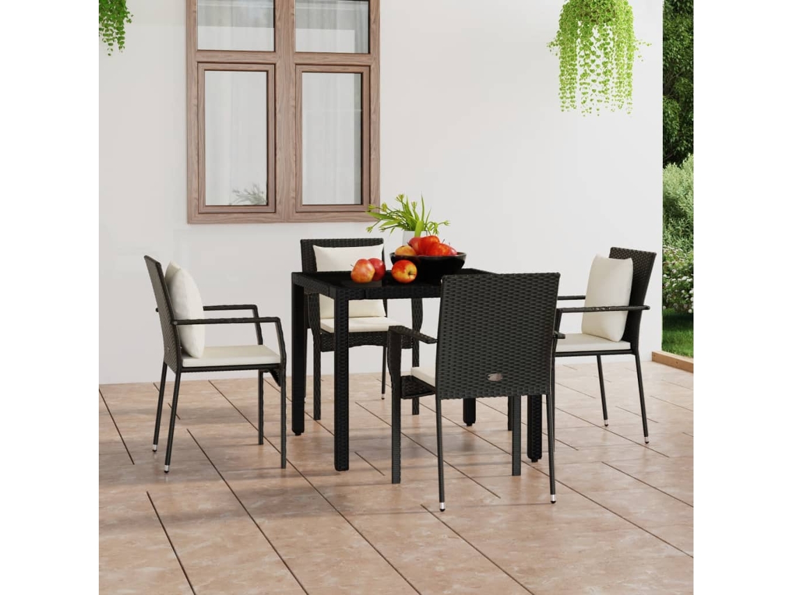 Vidaxl Cadeiras De Jardim Com Almofadões 4 Pcs Vime Pe Preto