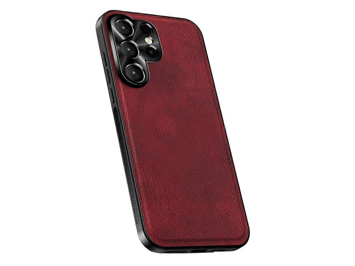 Capa Traseira De Pu Tpu Pc Tkdaddy Para Samsung Galaxy S25 Ultra Com Armação De Lente De Metal, Cor Vinho Tinto