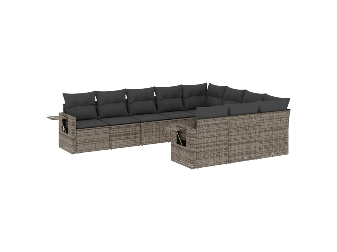 Conjunto de 10 Sofás de Jardim com Almofadões Vime Pe Cinzento MAISON EXCLUSIVE