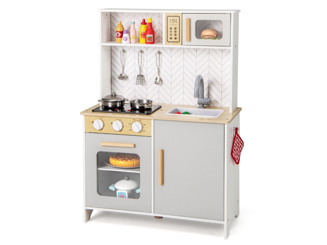 Cozinha Infantil De Madeira Com Micro-ondas E Fogão E Pia E Forno Cozinha Infantil Cozinha Branca