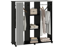 Guarda-roupa móvel com 6 rodas, 120x40x128cm, madeira preta | S/MARCA