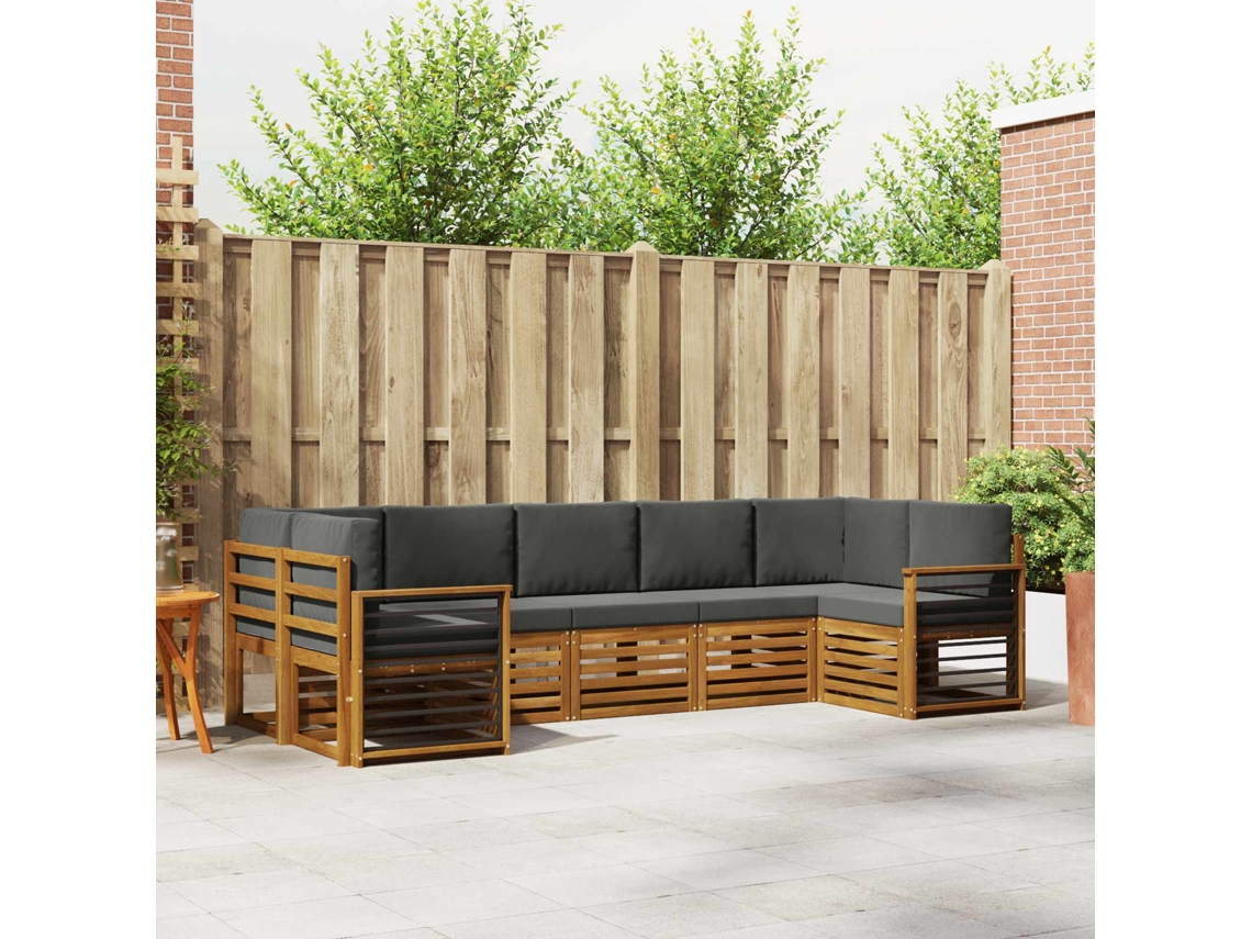 Vidaxl Conjunto De Sofás Para Exterior 7 Unid. Natural E Antracite