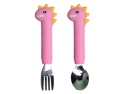 Conjunto de Utensílios para Bebês Colher e Garfo de Aço Inoxidável e Conjuntos de Pratos em Silicone NEVEANCE