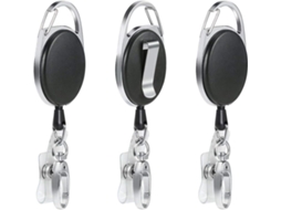 Porta-crachá Retrátil Com 3 Clipes E Presilha Para Chaveiro. Ideal Para Porta-crachá De Identificação.