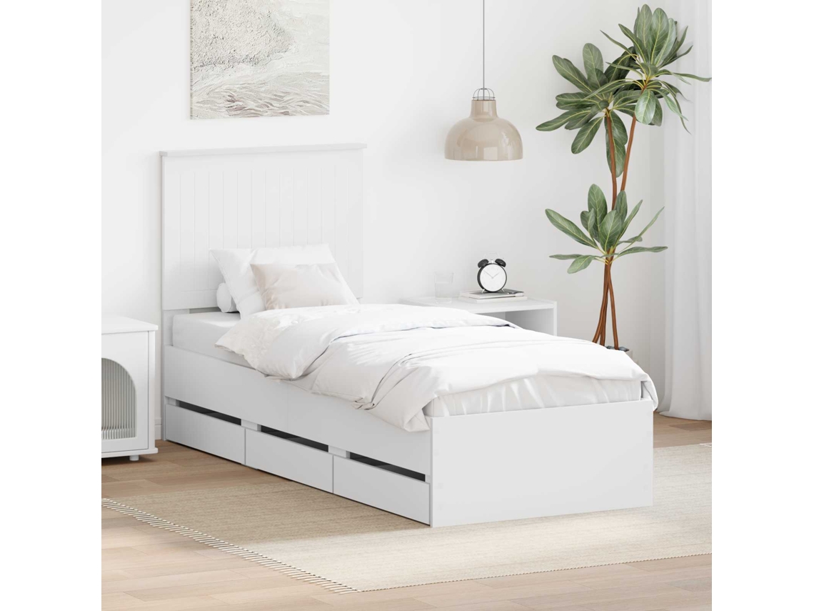 Vidaxl Estrutura da Cama Branco 75 X 190 Cm Madeira de Engenharia