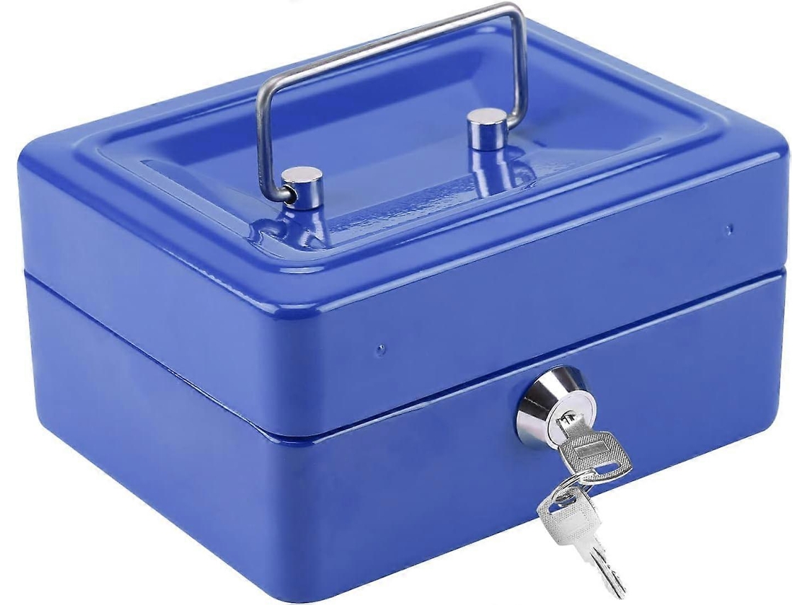 Cofre De Metal De 15 Cm Com 2 Chaves, Cofre Portátil Com Fechadura E Bandeja Removível Para Moedas, Ideal Para Escritório E Residências. Cor: Azul