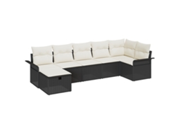 Conjunto 7 Conjunto De Sofá De Jardim Vidaxl Bege Vime Pe (297,5 X 132,5 X 85 Cm)