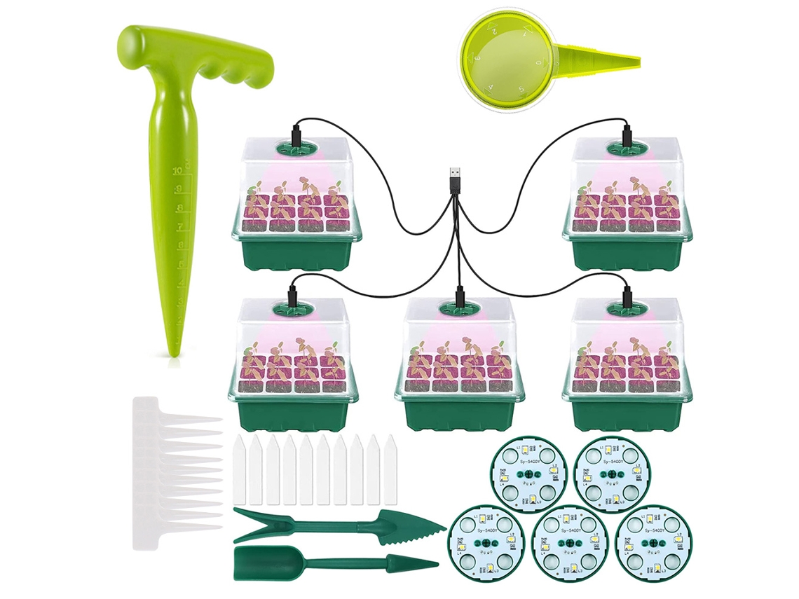 Kit de Vasos para Mudas com Luz para Estufa de Plantas Modelo com Tampa Alta