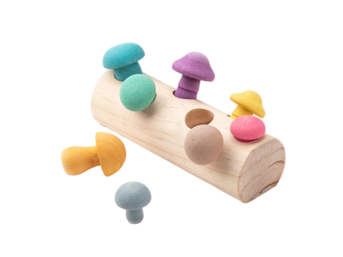 Brinquedo Educativo Colheita De Cogumelos Madeira Montagem Para Bebês 12+ Meses