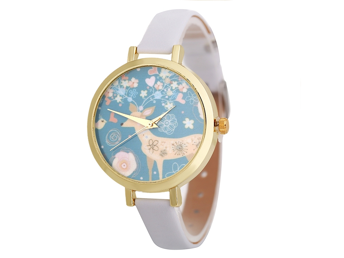 Relógio de Pulso Feminino de Quartzo com Pulseira Pu Estilo Moderno e Fácil de Combinar (branco)