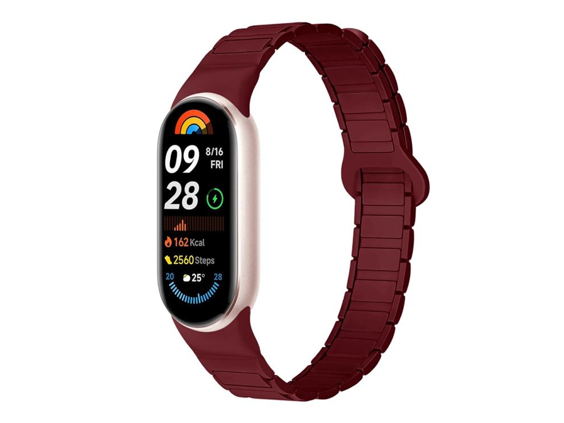 Bracelete para Xiaomi Smart Band 10/9/8 Silicone Magnético com Três Esferas Cor Vinho Tinto XIAOMOYU