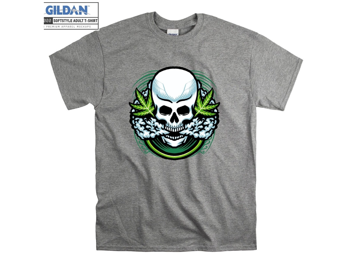 T-shirt Rockinstone Marijuana Skull Smoke Artsy Green（m）