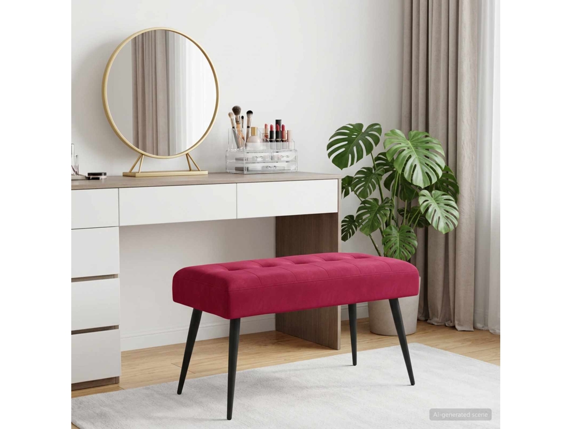Vidaxl Banco Com Botões Estofados Vinho Vermelho 80 X 40 X 46 Cm