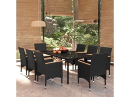 Vidaxl 9 Pcs Conjunto De Jantar Para Jardim Com Almofadões Preto