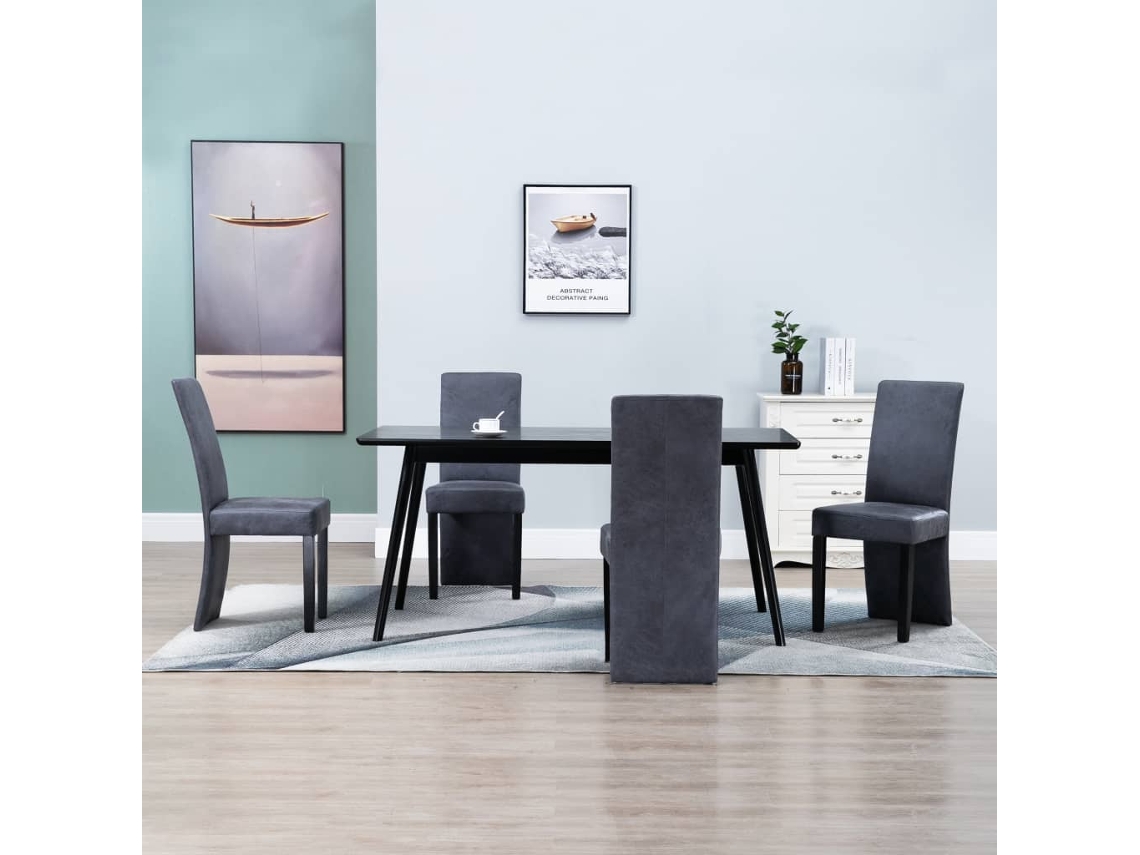 Vidaxl Cadeiras De Jantar 4 Pcs Camurça Artificial Cinzento