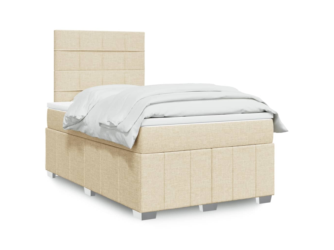 Vidaxl Cama Com Molas/colchão 120x200 Cm Tecido Cor Creme