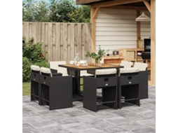 Vidaxl 9 Pcs Conjunto De Jantar P/ Jardim C/ Almofadões Vime Pe Preto